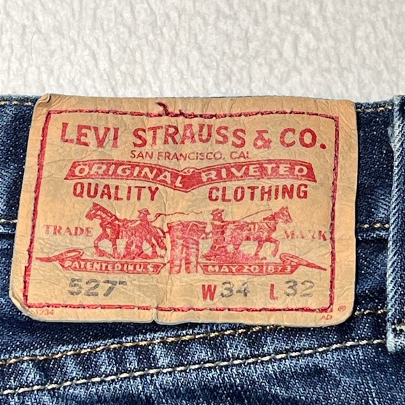 Levis 527 Low Bootcut Jeans Mens 34x32 Y2K Blue Medium Dark Wash Denim Western - Picture 3 of 10